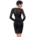 Kate Kasin Long Sleeve Lace+Healthy Cloth Short Black Cocktail Dress KK000207-1